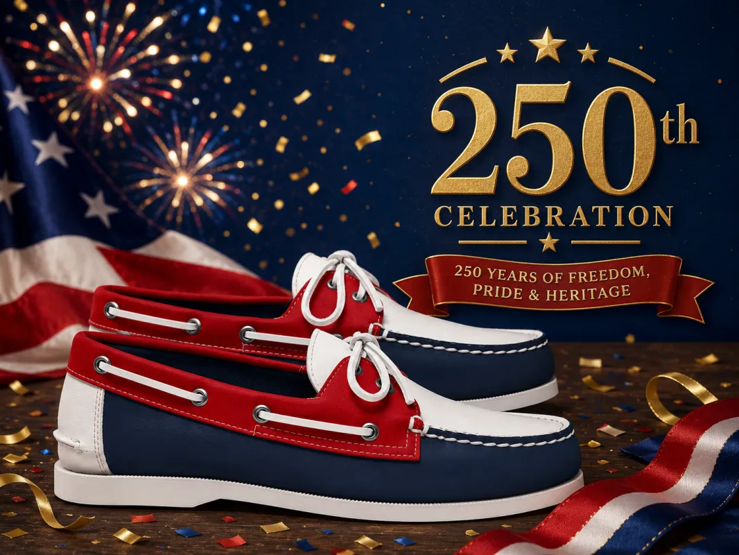 250th Women's 2 Eyelet Boat Shoe: Navy/Merlot/White made by Quoddy