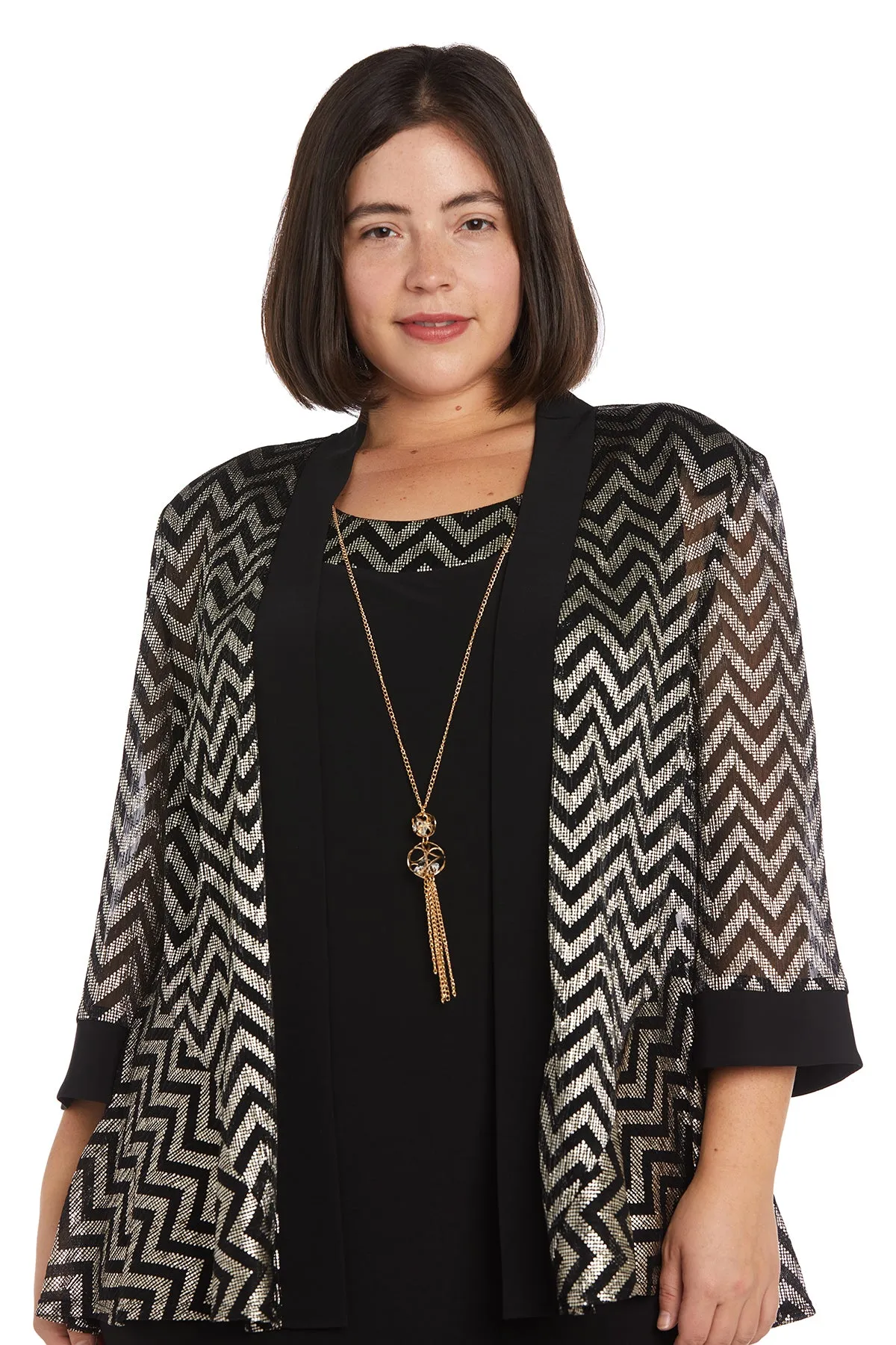 Two-Piece Print Pleated Metallic Knit Jacket Dress - Plus sold by R&M Richards product image thumbnail 5