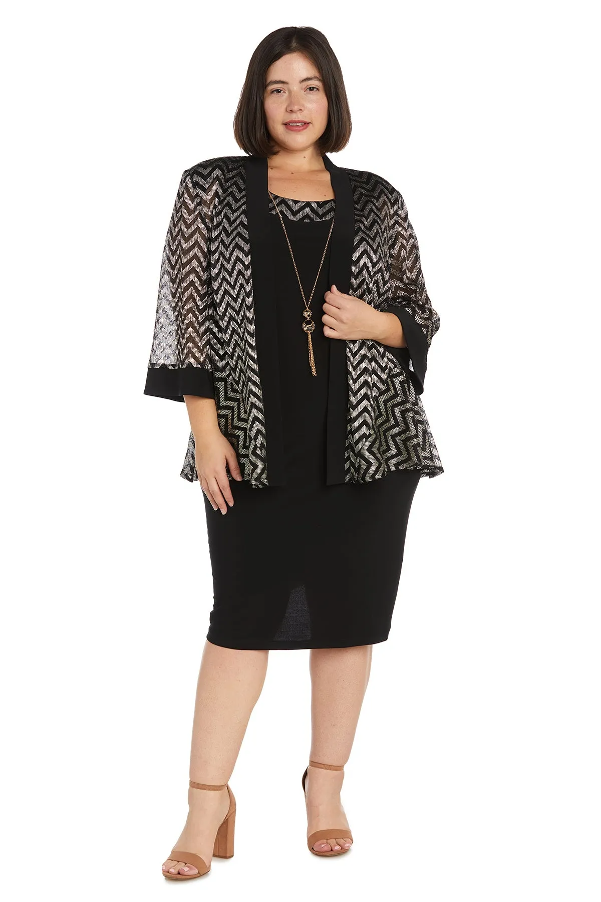 Two-Piece Print Pleated Metallic Knit Jacket Dress - Plus sold by R&M Richards