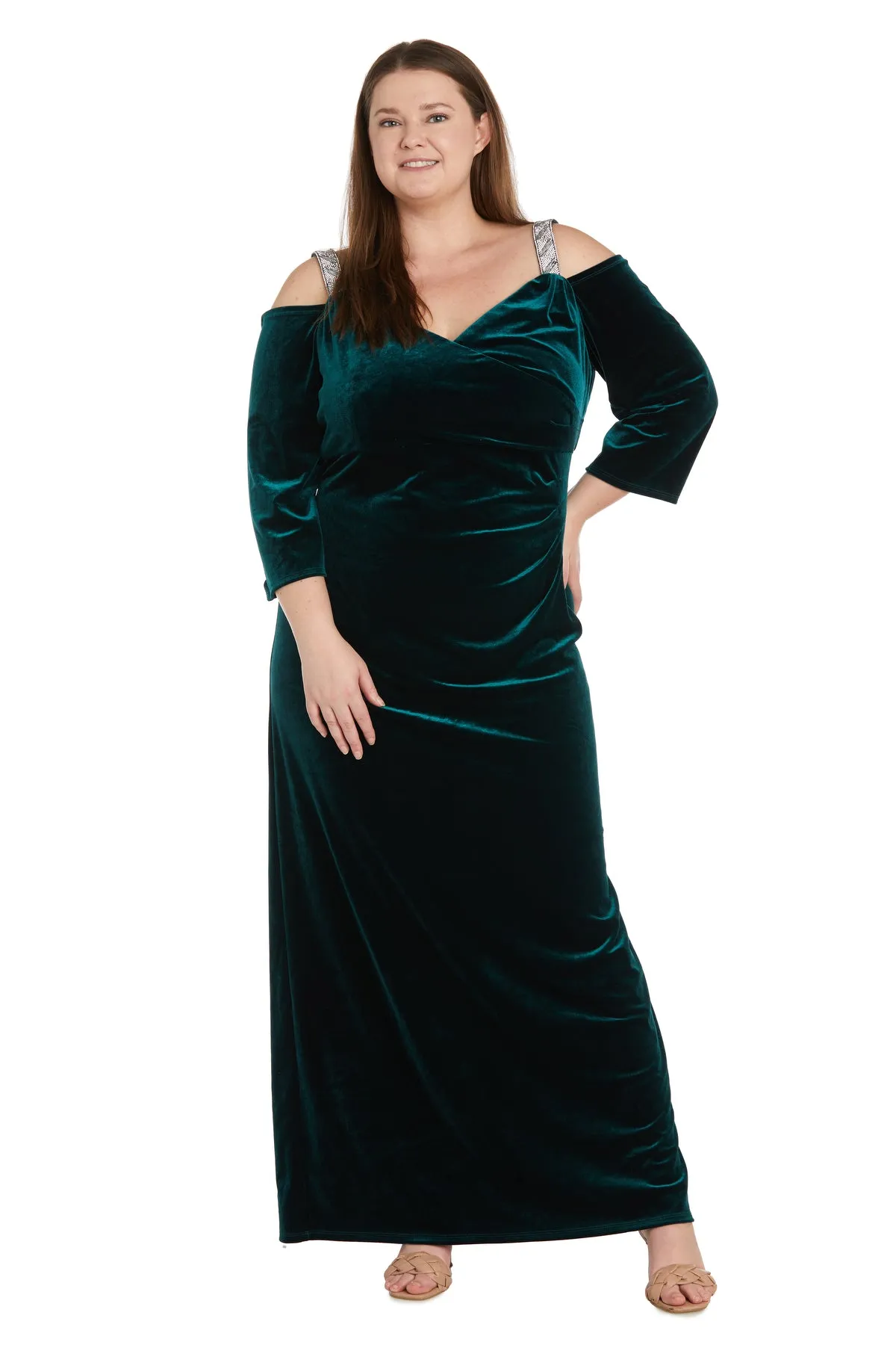 Long Stretched Velvet Evening Gown With Rhinestone Straps - Plus sold by R&M Richards