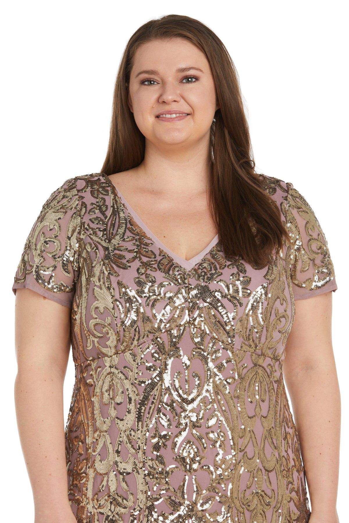 Long Beaded Evening Gown with Sequin Detail - Plus sold by R&M Richards product image thumbnail 3