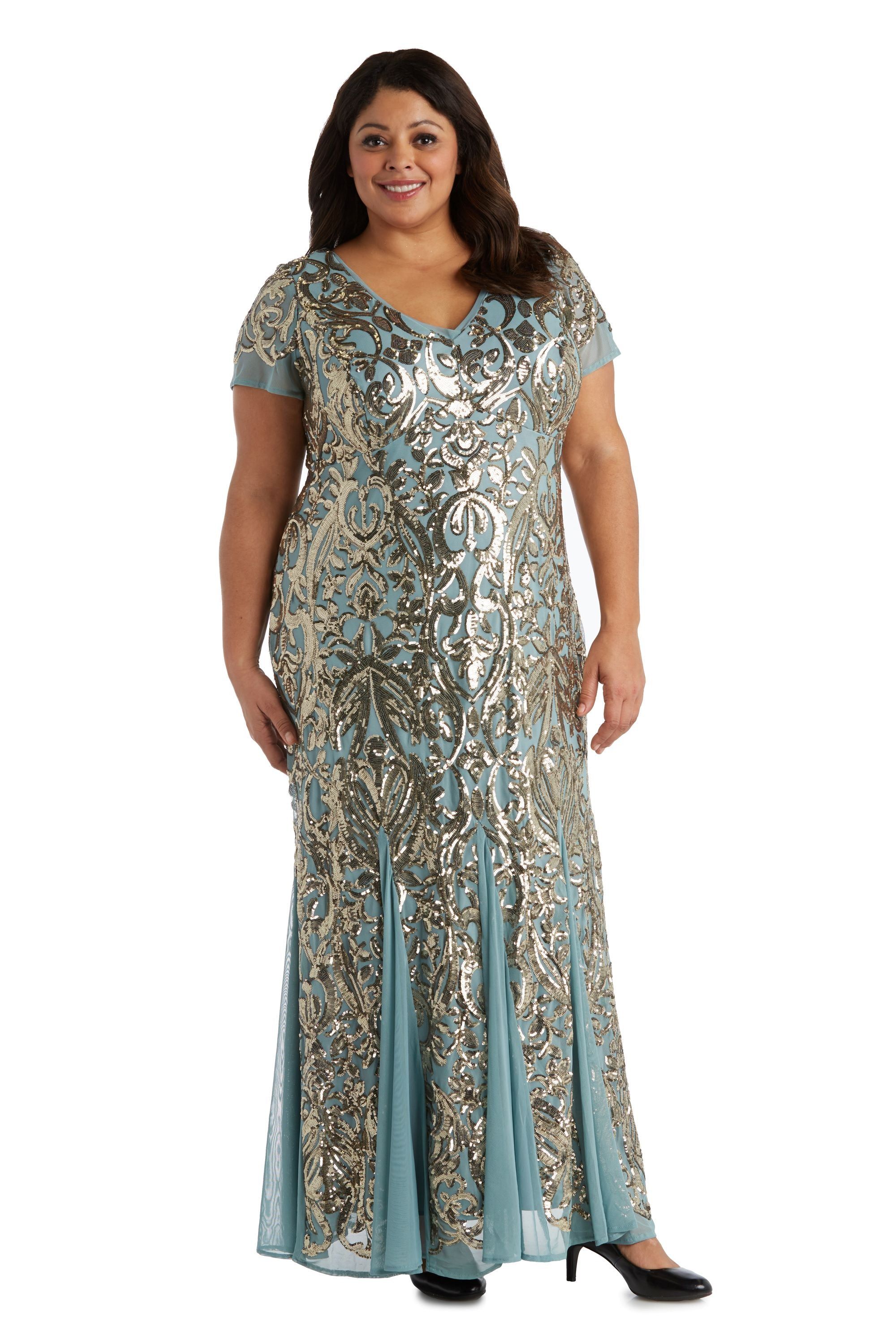Long Beaded Evening Gown with Sequin Detail - Plus sold by R&M Richards product image thumbnail 4
