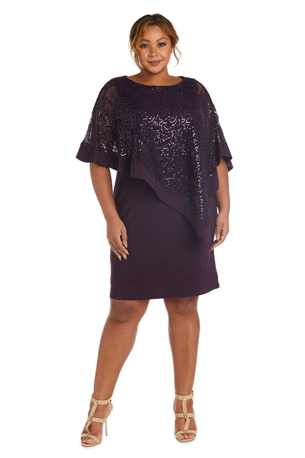 Knee-Length Dress and Sequined Poncho Set - Plus sold by R&M Richards