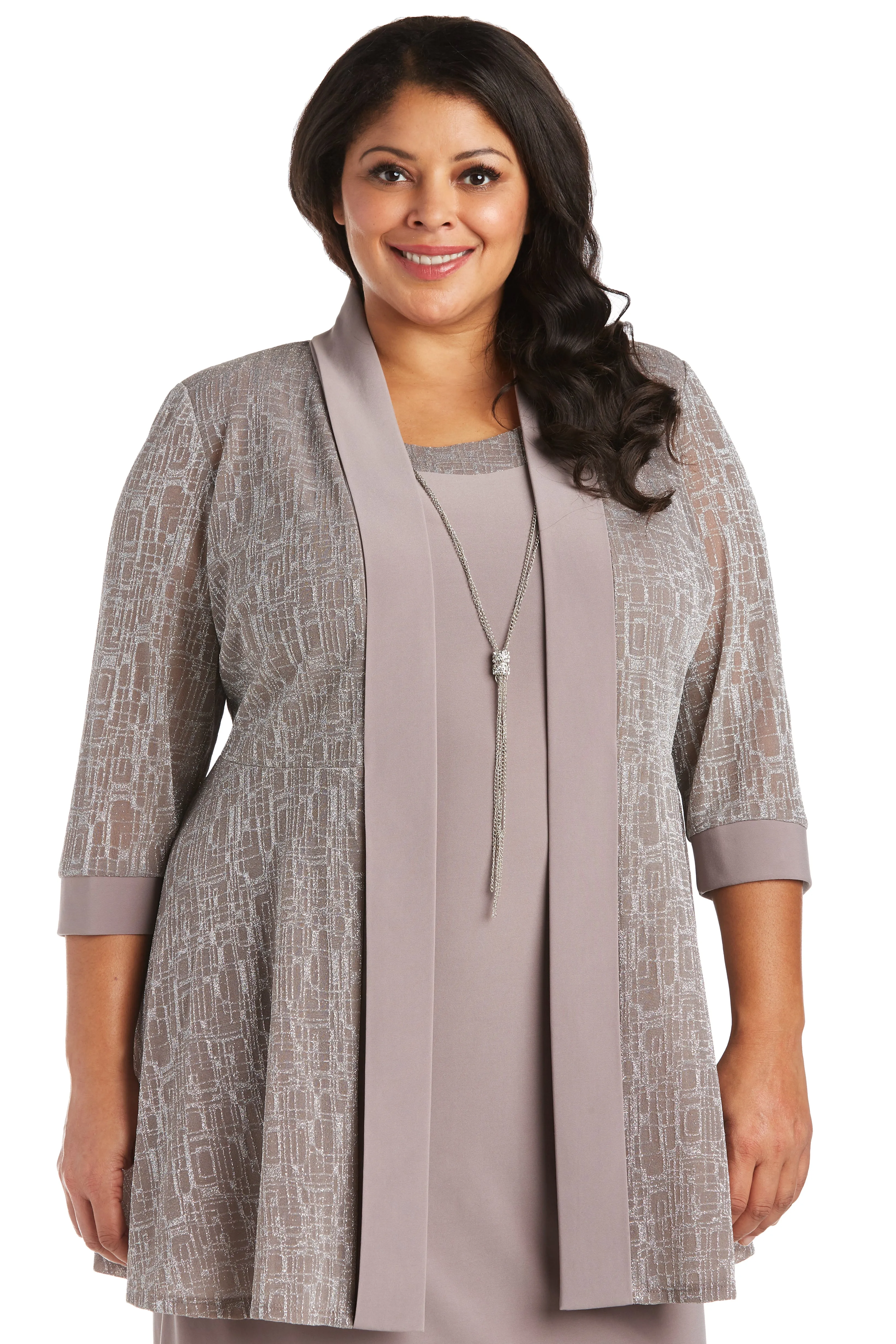 Two-Piece Metallic Knit Jacket Dress - Plus sold by R&M Richards product image thumbnail 5