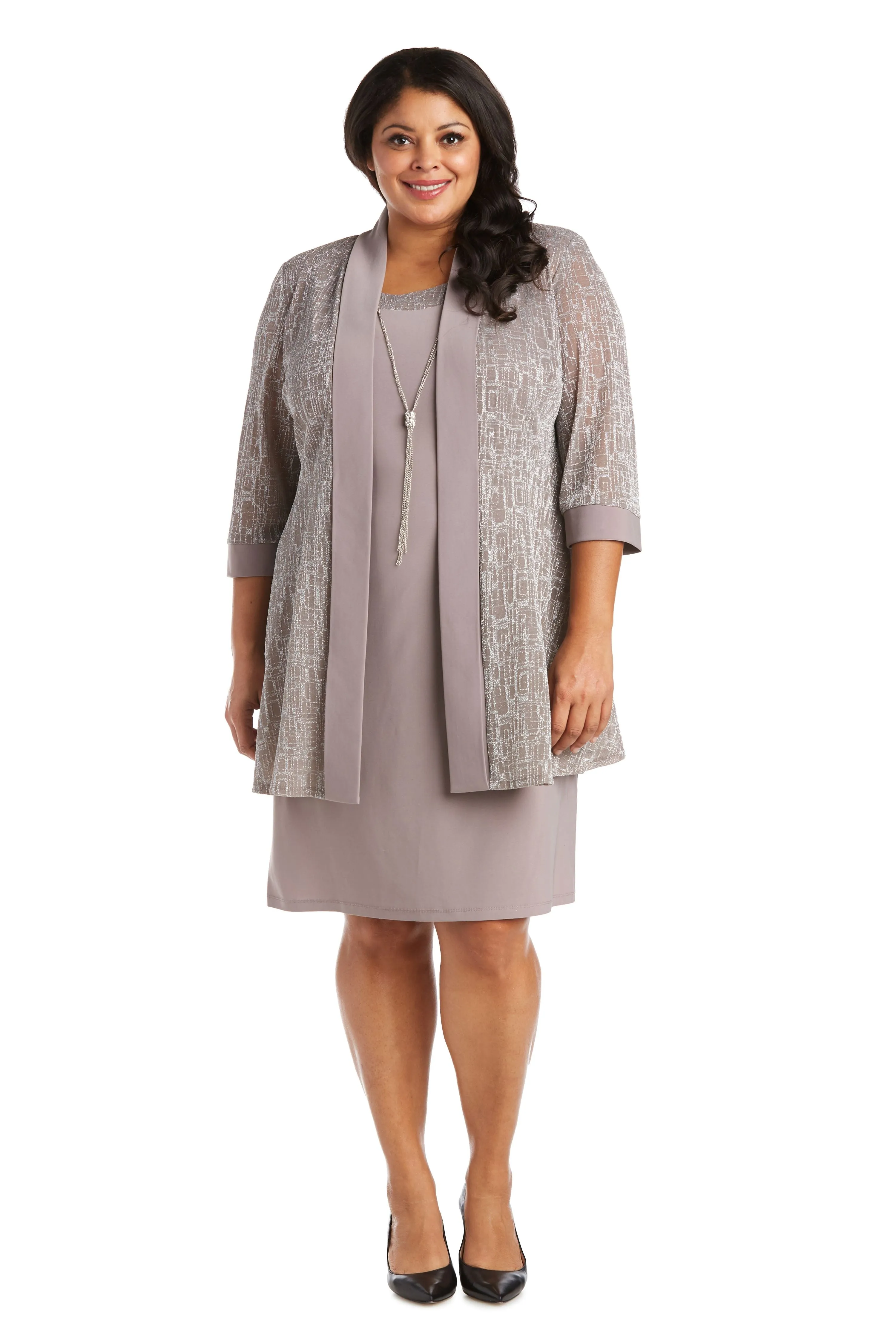 Two-Piece Metallic Knit Jacket Dress - Plus sold by R&M Richards