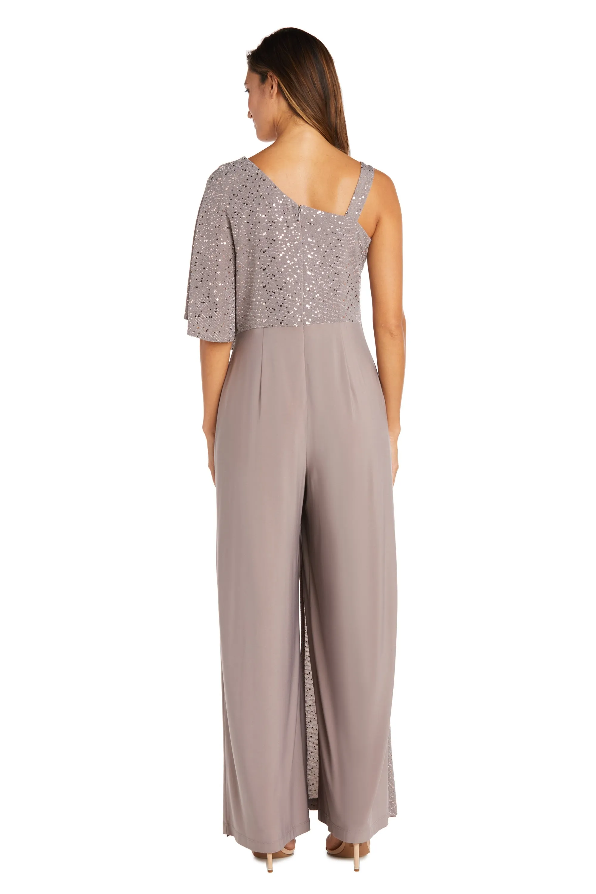 Asymmetric Jumpsuit with Sequined Overlay and Draped Shoulder sold by R&M Richards product image thumbnail 2