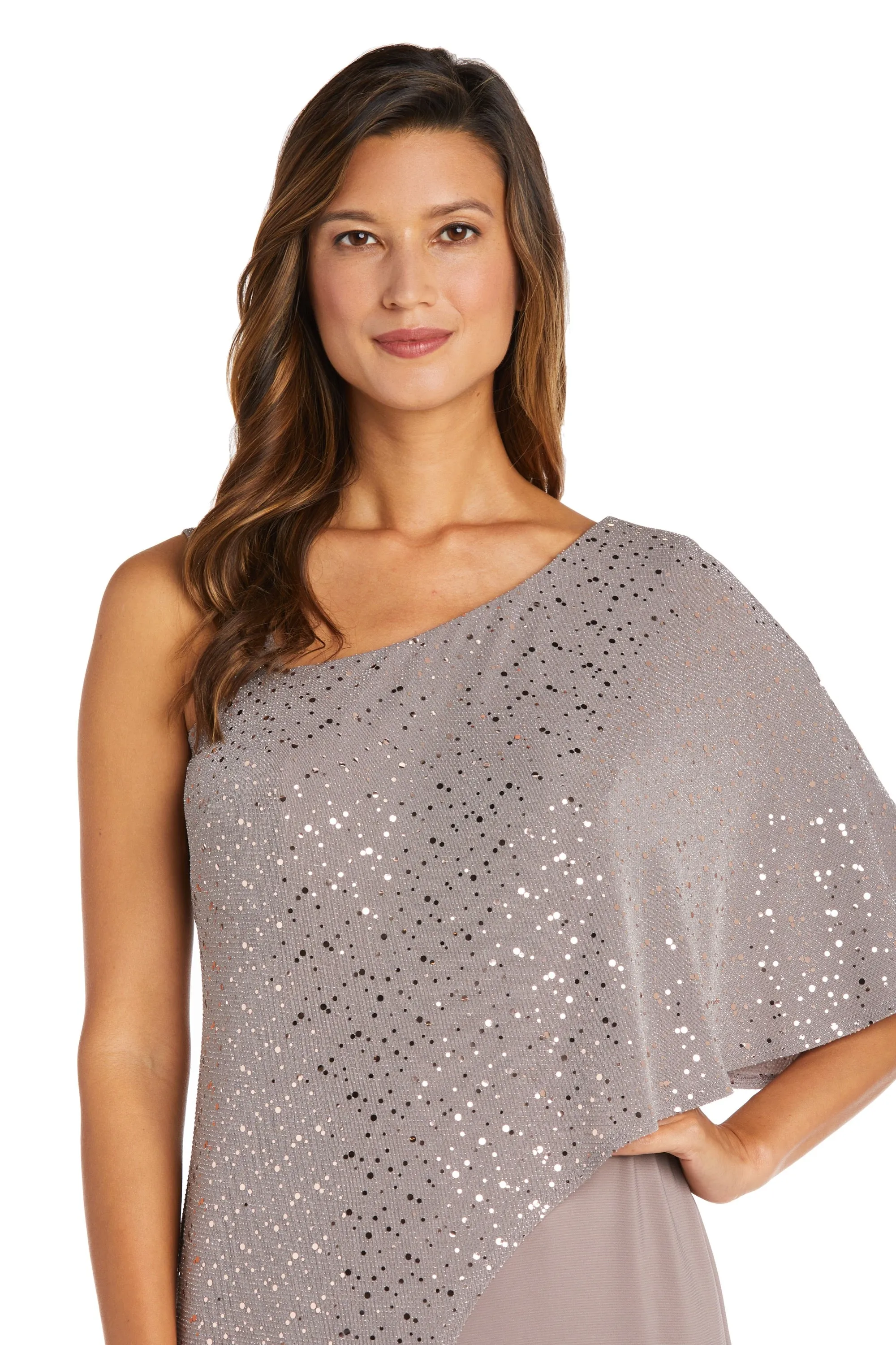 Asymmetric Jumpsuit with Sequined Overlay and Draped Shoulder sold by R&M Richards product image thumbnail 3