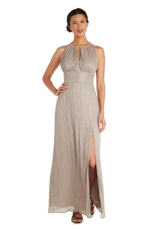 Metallic Halterneck Gown with Thigh Slit sold by R&M Richards