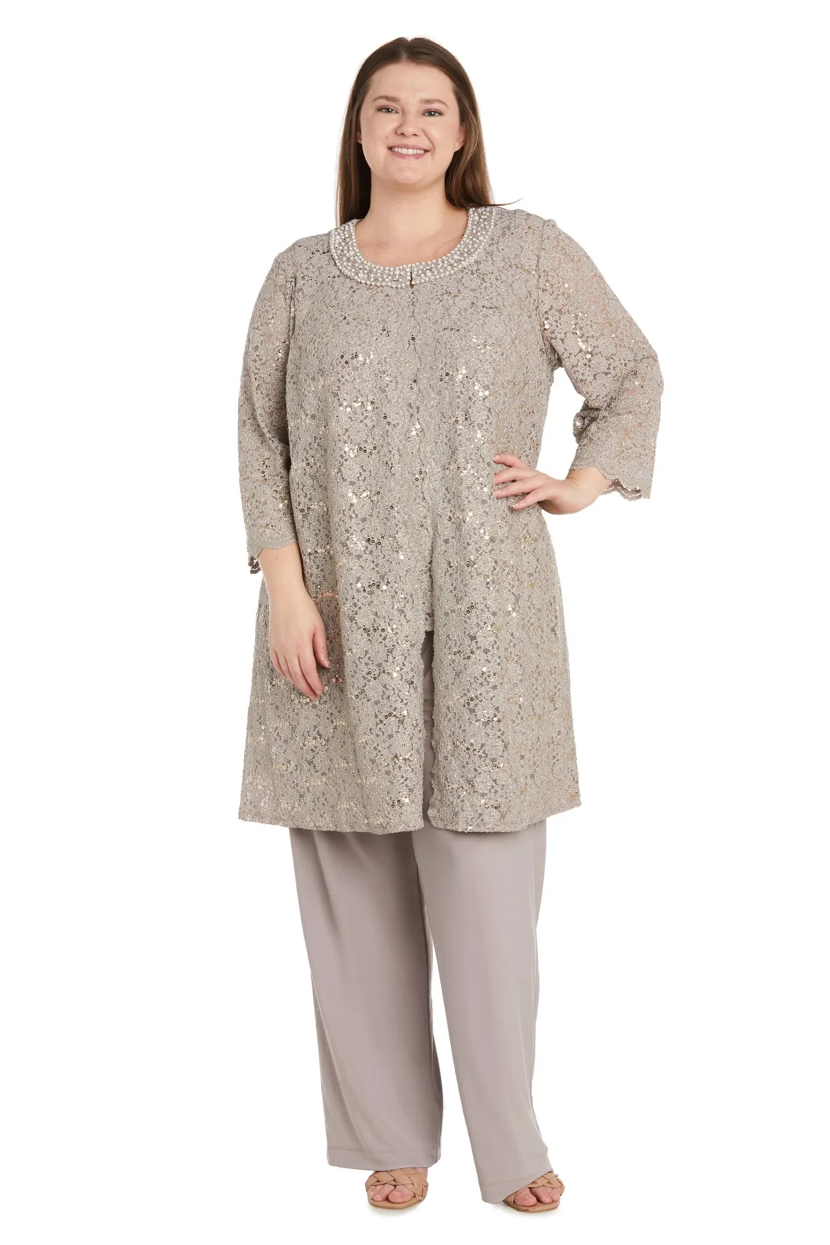 Lace Pantsuit with Pearl Neckline - Plus sold by R&M Richards