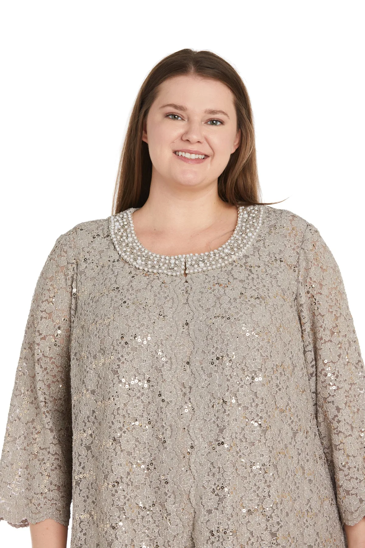 Lace Pantsuit with Pearl Neckline - Plus sold by R&M Richards product image thumbnail 5