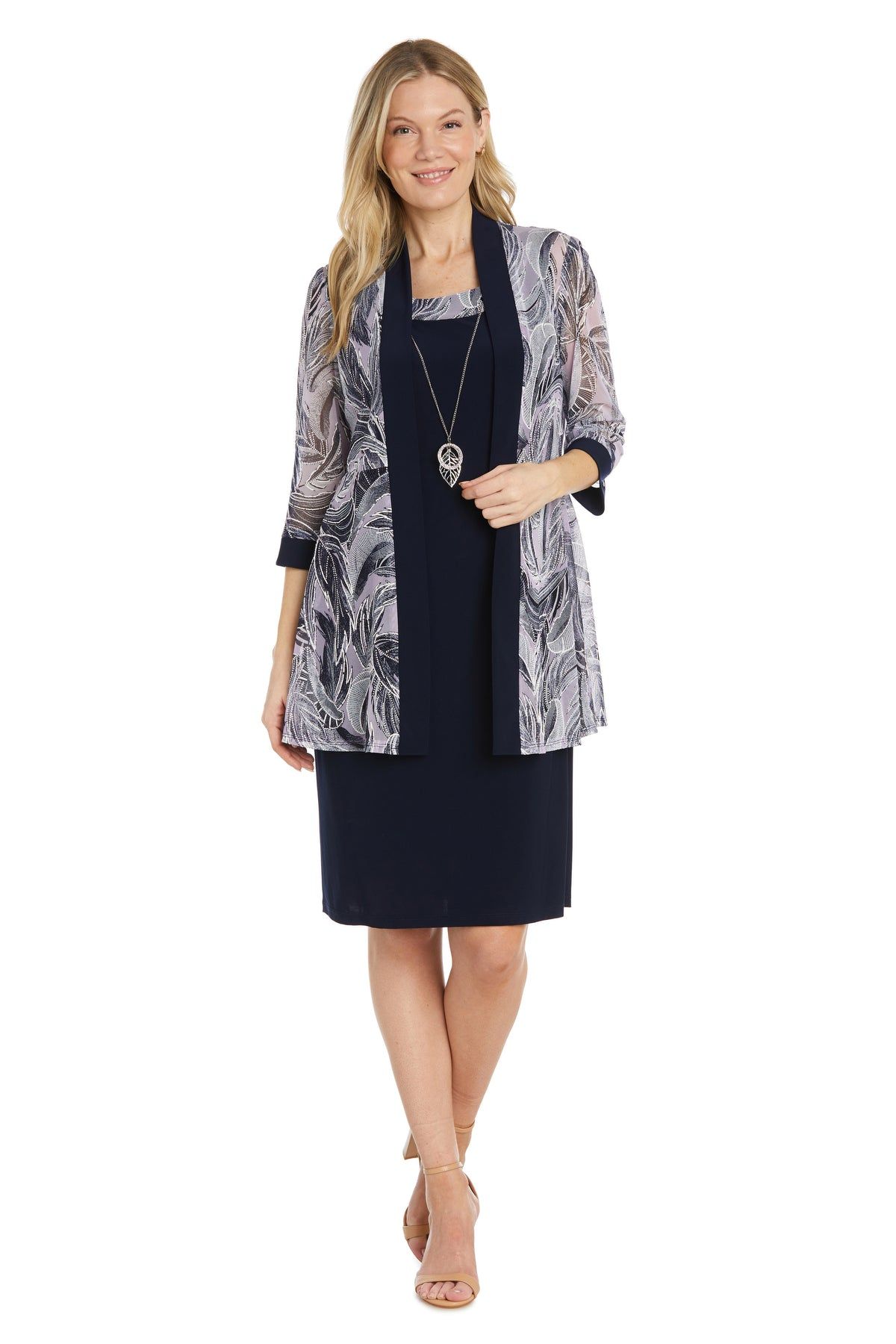 Feathered Printed Mesh Jacket Dress sold by R&M Richards