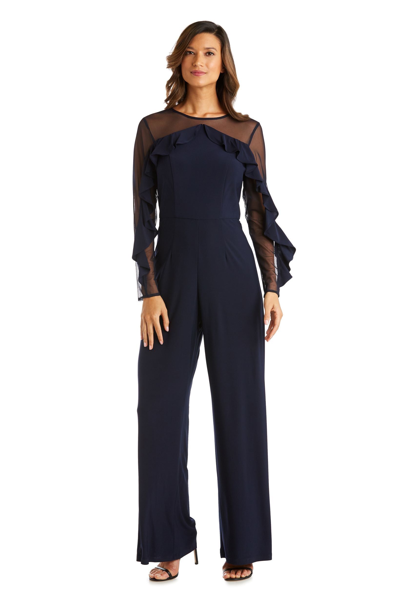 Long-Sleeved Jumpsuit with Sheer Panels and Ruffles sold by R&M Richards