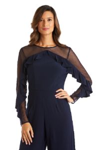 Long-Sleeved Jumpsuit with Sheer Panels and Ruffles sold by R&M Richards