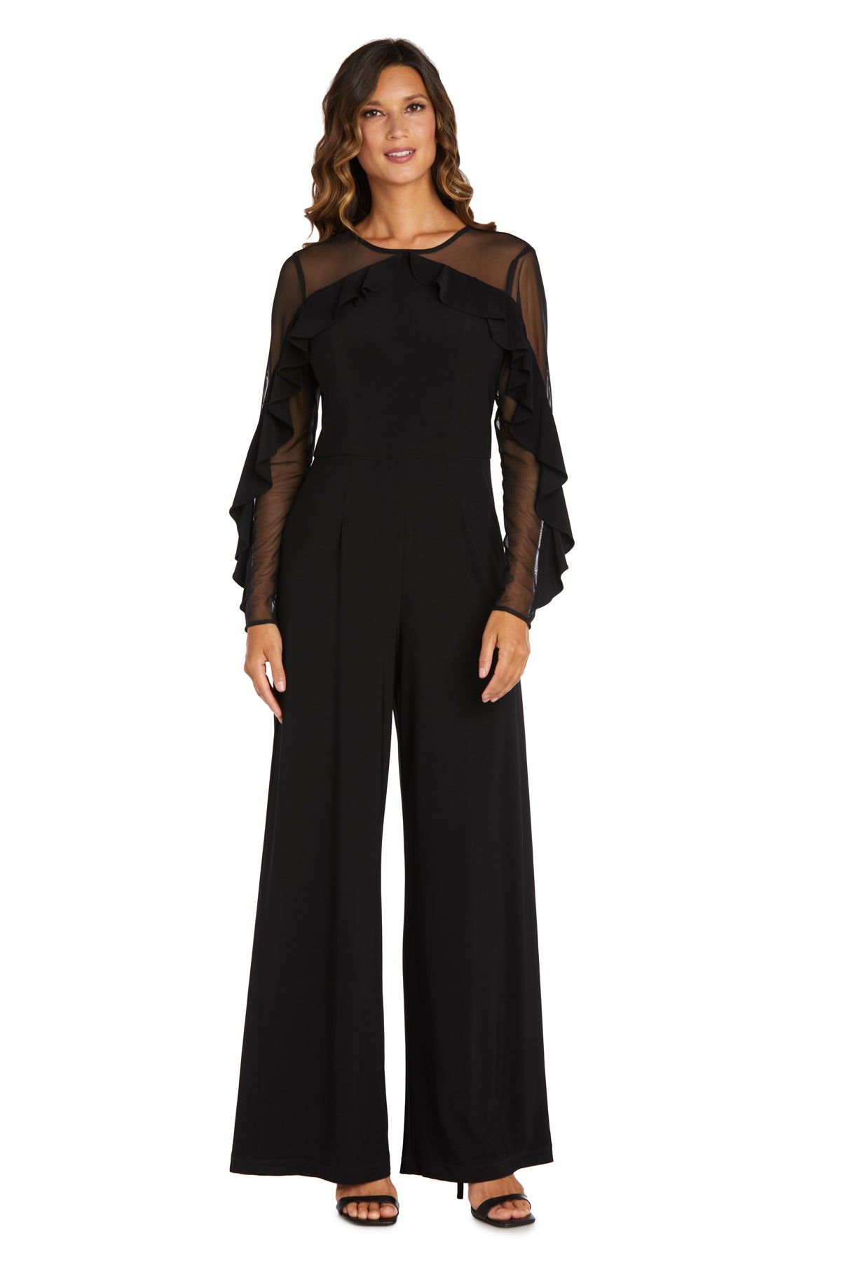 Long-Sleeved Jumpsuit with Sheer Panels and Ruffles sold by R&M Richards product image thumbnail 4
