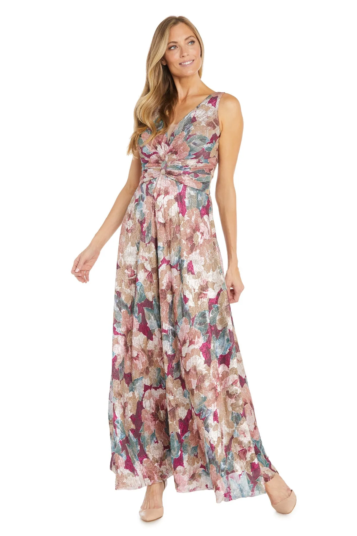 Long Metallic floral Printed Dress - Petite sold by R&M Richards