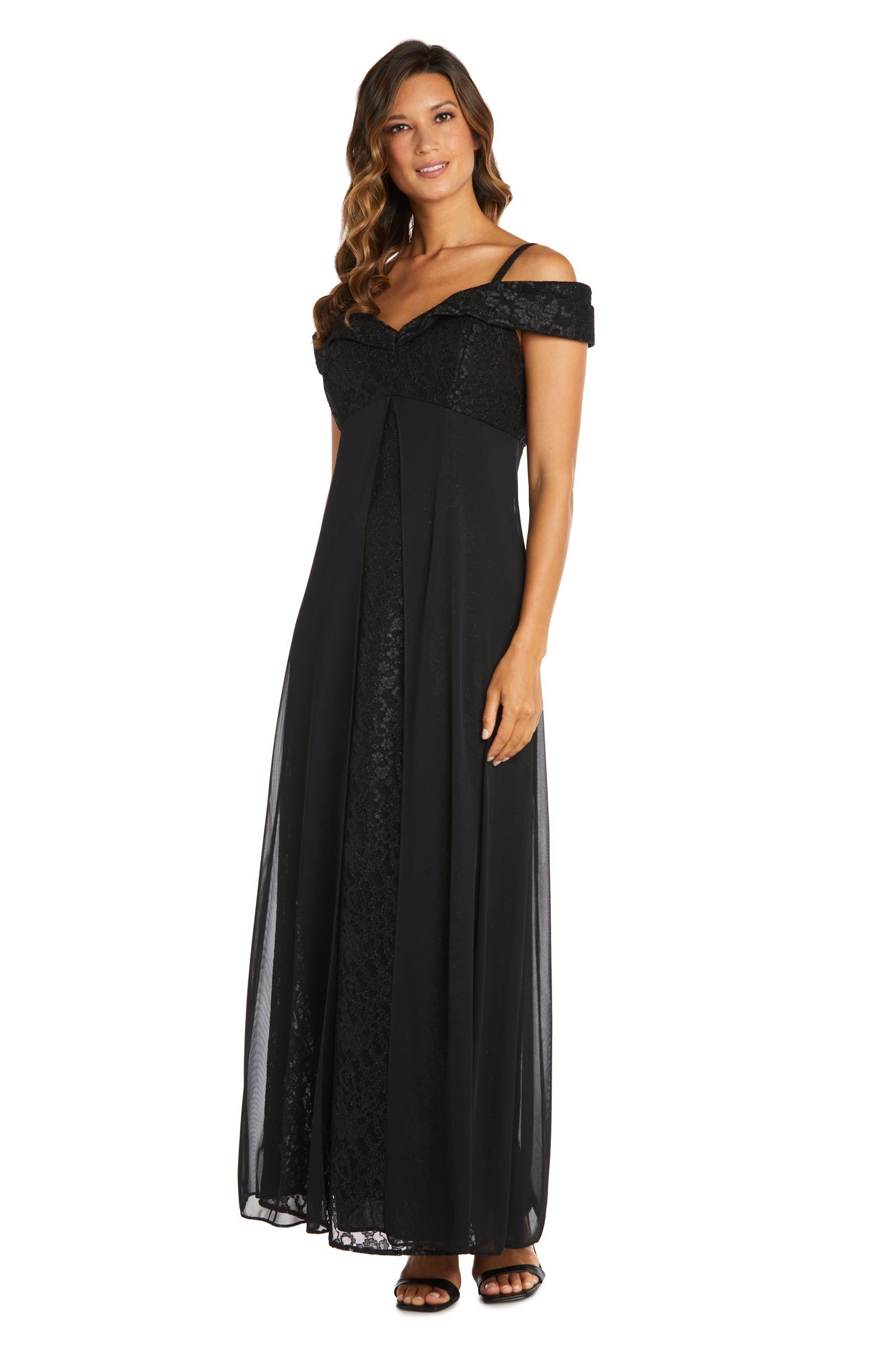 Off The Shoulder Shimmering Lace Gown - Petite sold by R&M Richards