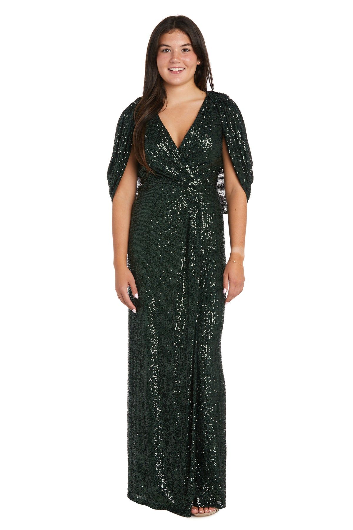 Long Cold Shoulder V Front Sequin Dress sold by R&M Richards