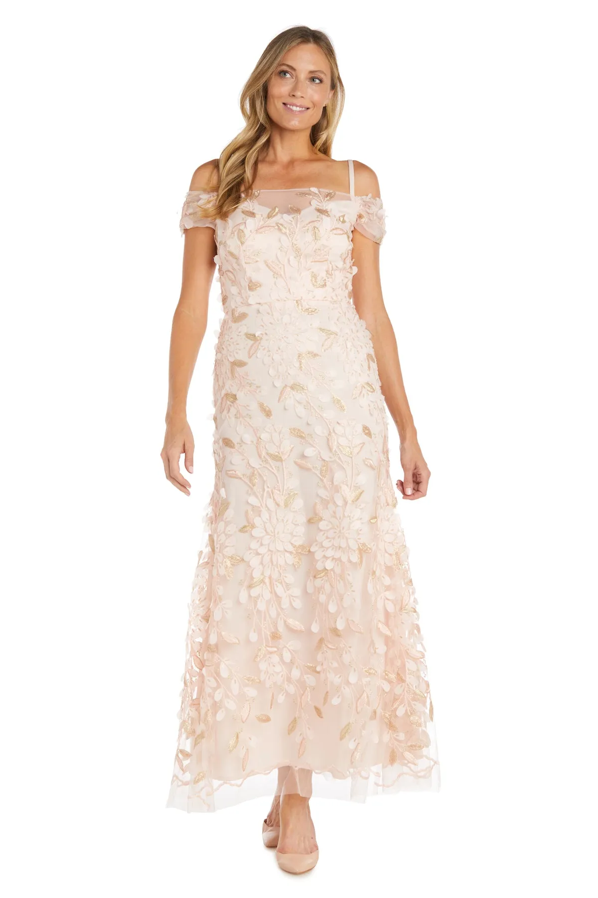 Off The Shoulder Gown with 3D Floral Embroidery sold by R&M Richards