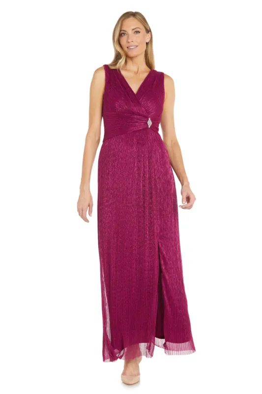 Long Crinkle Metallic Dress with Waist Band Featuring a Diamond Shaped Rhinestone sold by R&M Richards