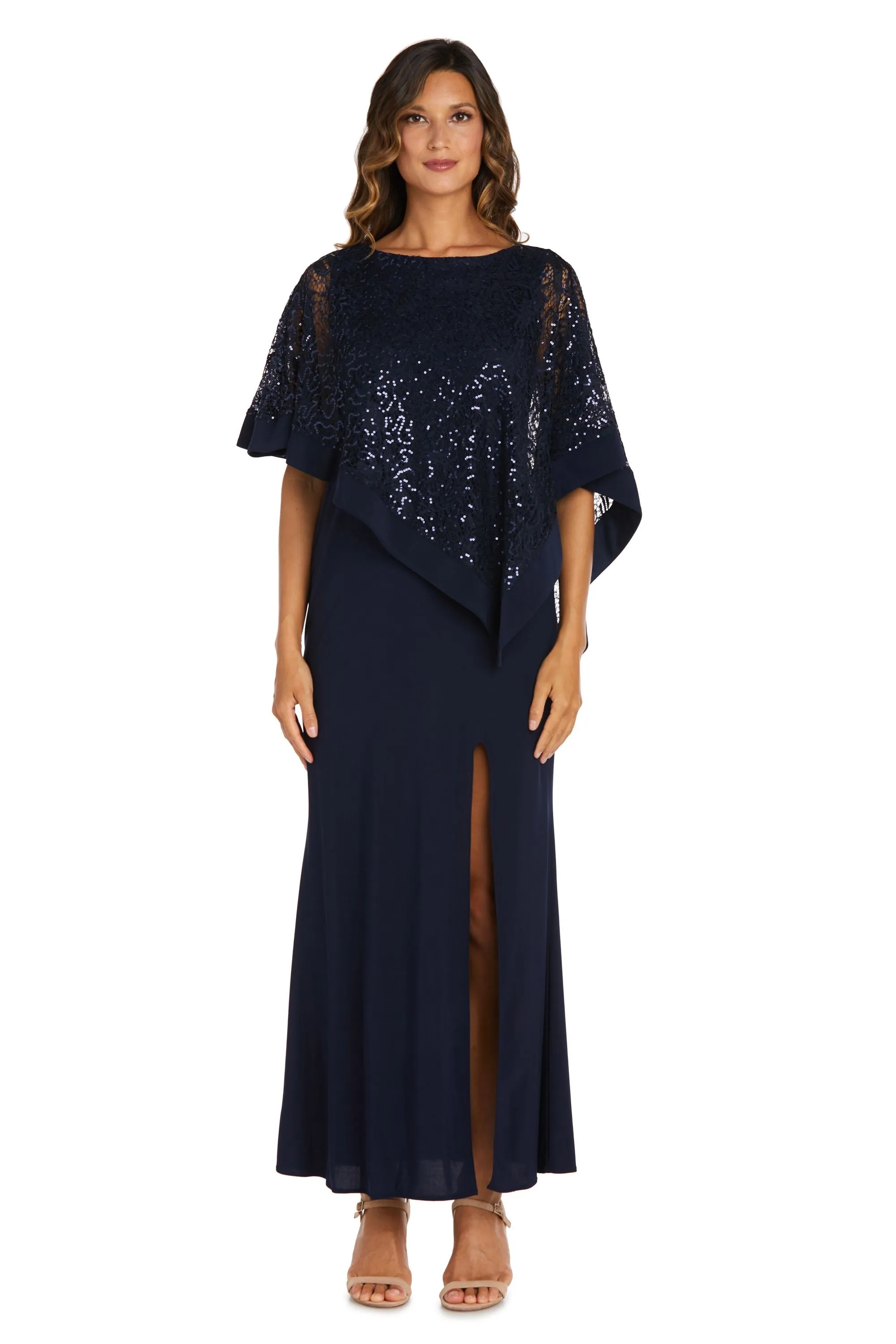 Sleeveless Maxi Dress Covered with a Sheer Lace Sequined Poncho sold by R&M Richards product image thumbnail 4