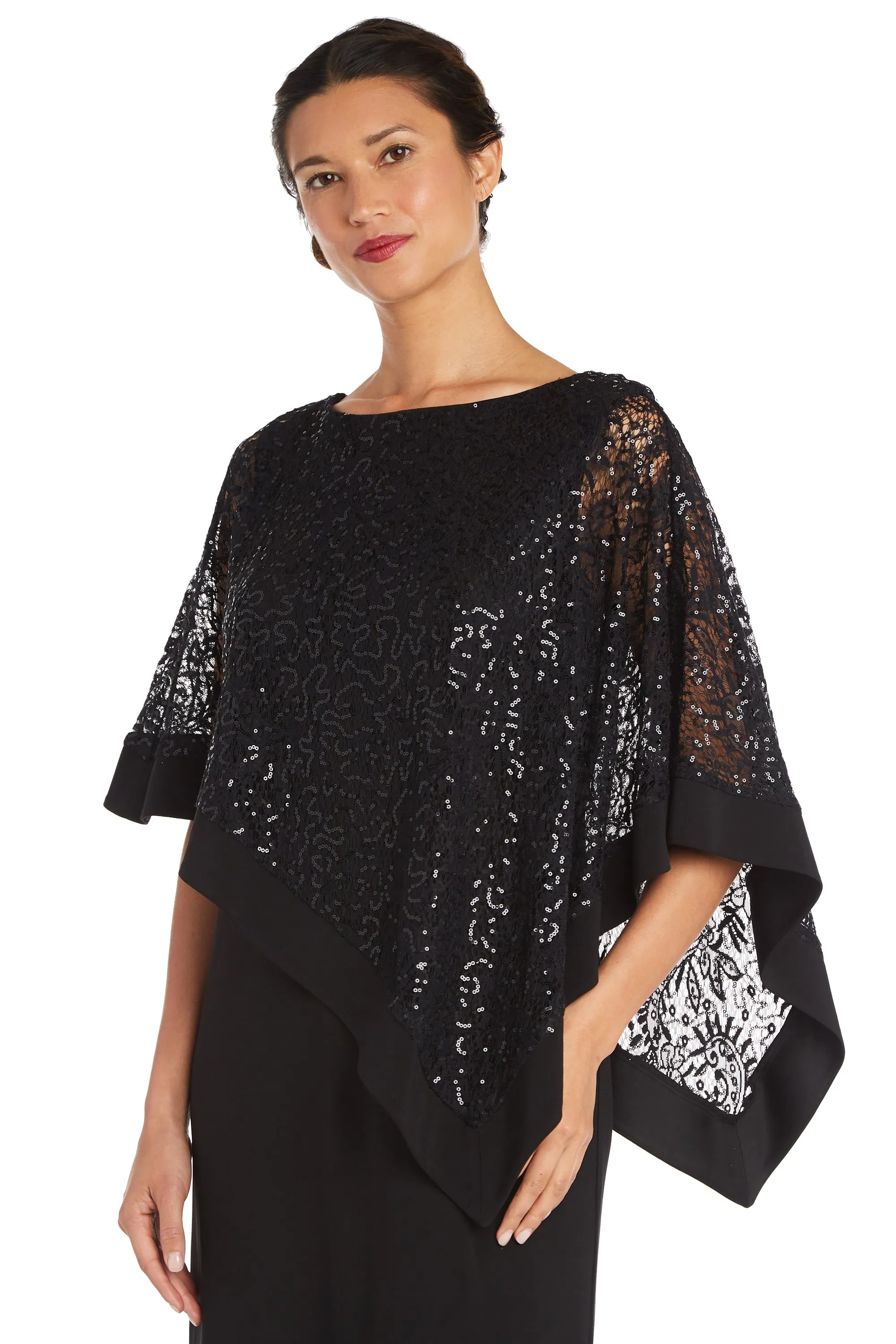 Sleeveless Maxi Dress Covered with a Sheer Lace Sequined Poncho sold by R&M Richards product image thumbnail 3