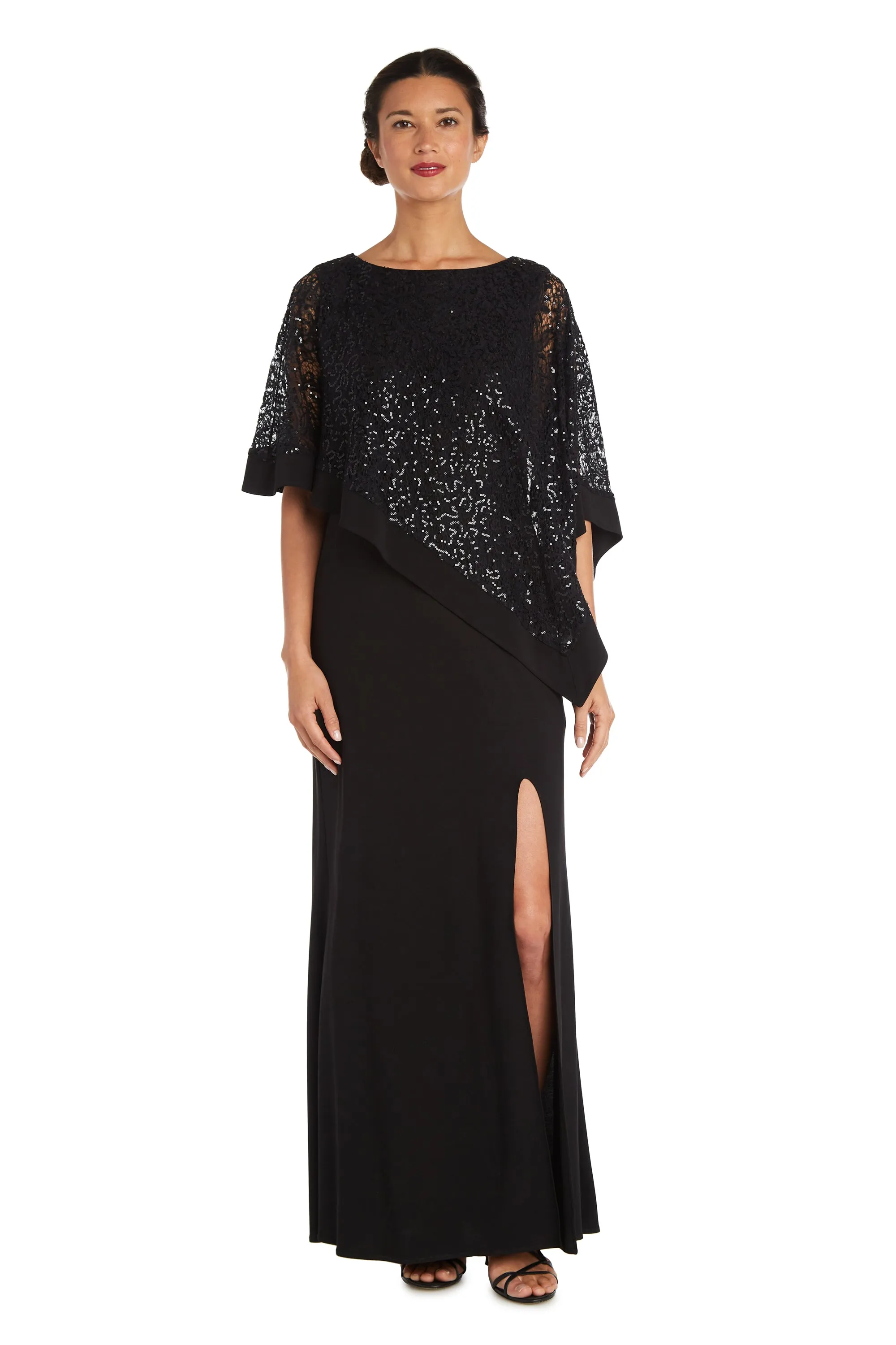 Sleeveless Maxi Dress Covered with a Sheer Lace Sequined Poncho sold by R&M Richards