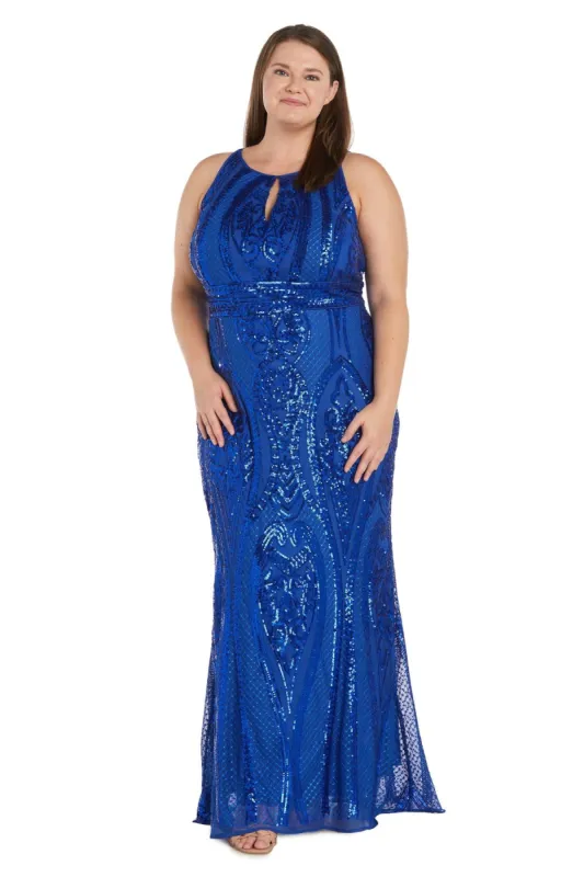 Long Sequin Beaded Keyhole Halter Dress - Plus sold by R&M Richards