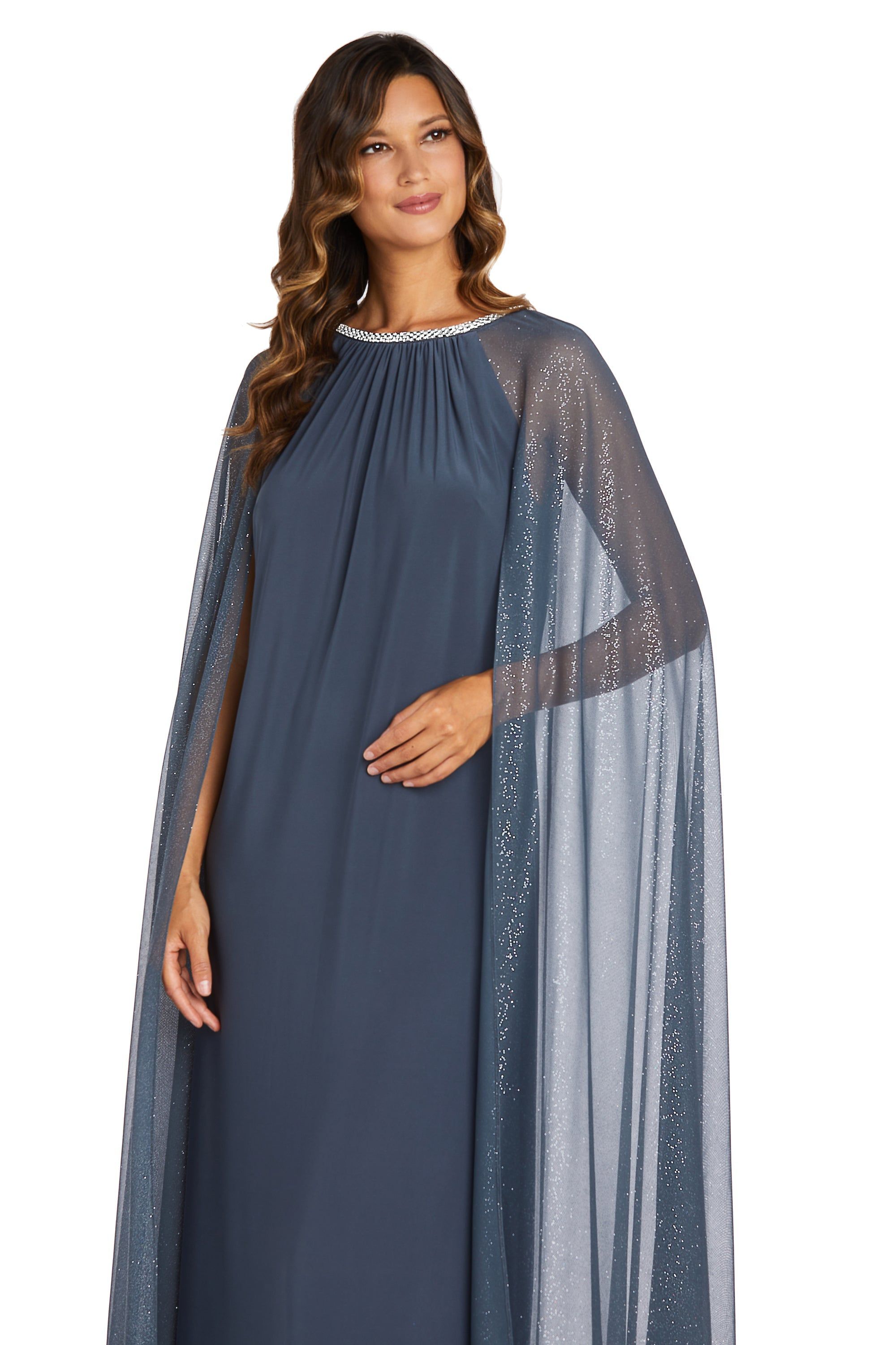 Long Gown with Rhinestone Neckline and Chiffon Cape - Petite sold by R&M Richards product image thumbnail 3