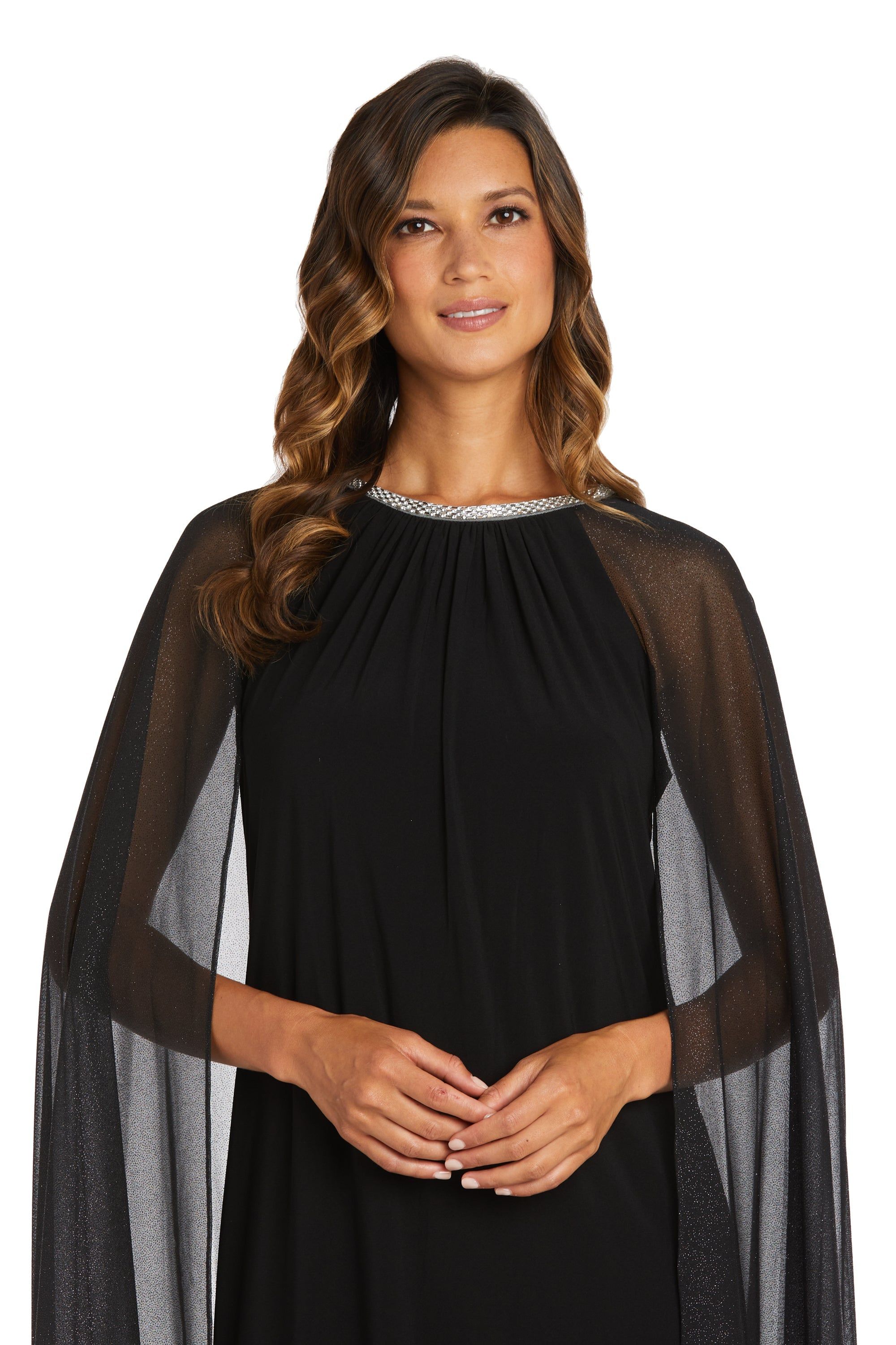 Long Gown with Rhinestone Neckline and Chiffon Cape - Petite sold by R&M Richards product image thumbnail 6