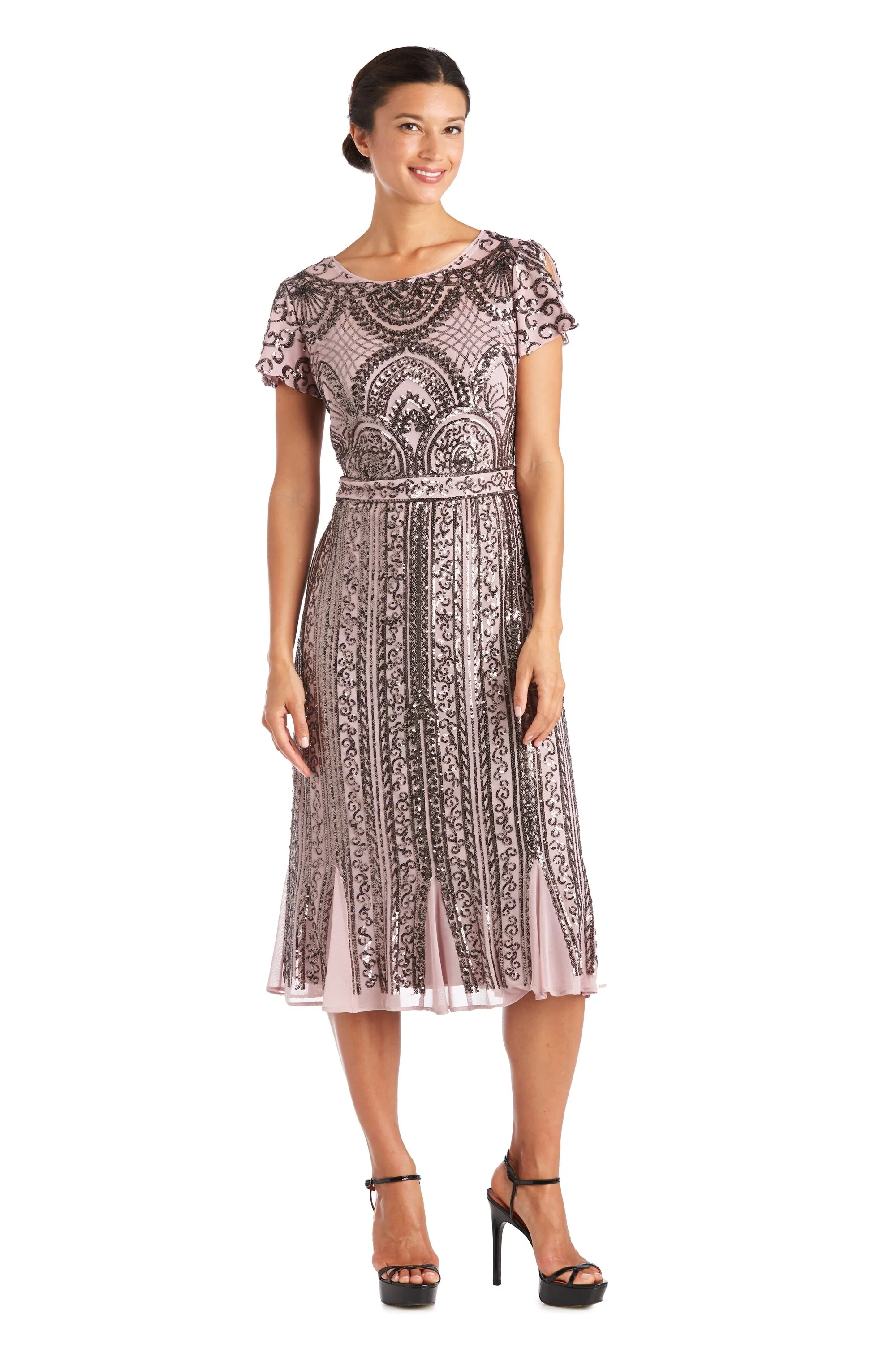 Midi Length Mesh Beaded Dress With Godet Insets sold by R&M Richards product image thumbnail 4