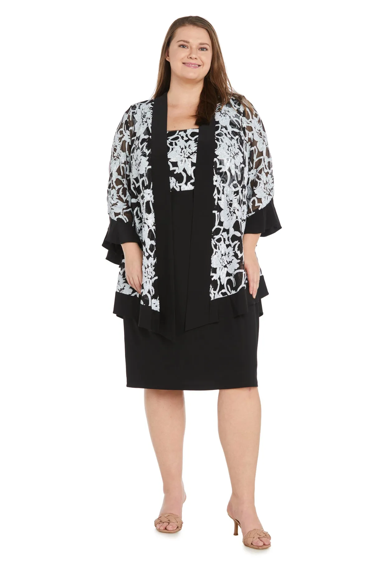 Sequin Floral Printed Jacket Dress - Plus sold by R&M Richards
