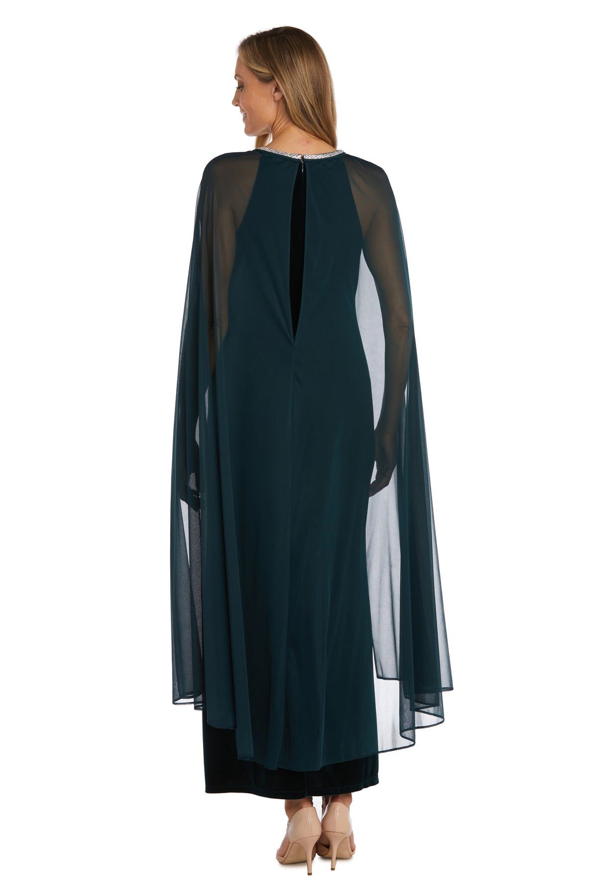 Long Velvet Dress With Rhinestone Neck and Chiffon Cape sold by R&M Richards product image thumbnail 2