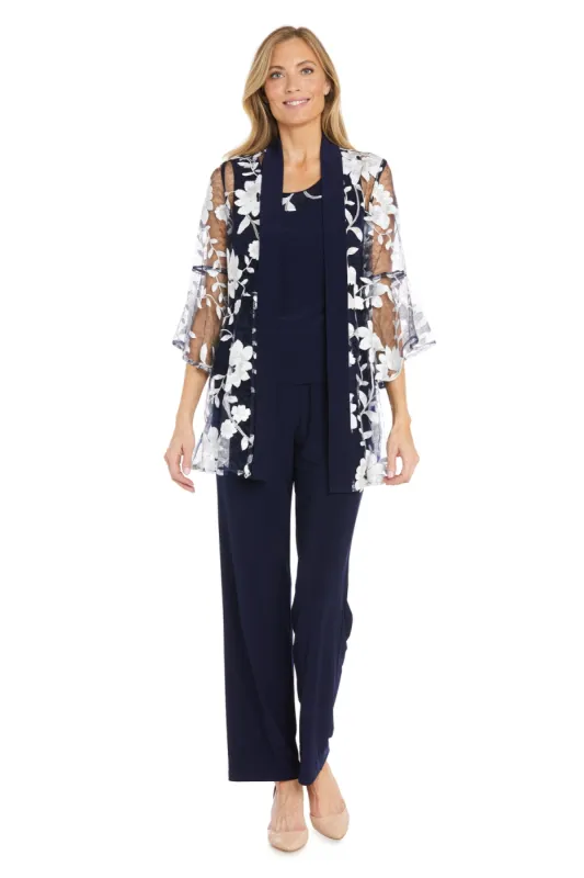 Floral Threadwork Pantsuit with Flair Bell Sleeves & Removable Jacket made by R&M Richards