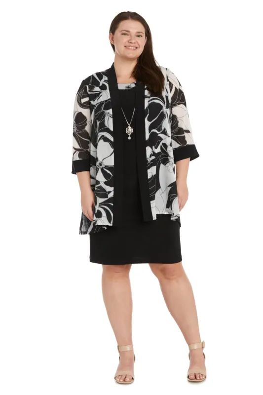 Black and White Floral Patterned Jacket Dress - Plus sold by R&M Richards