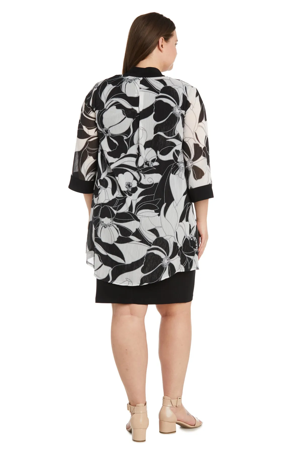 Black and White Floral Patterned Jacket Dress - Plus sold by R&M Richards product image thumbnail 2
