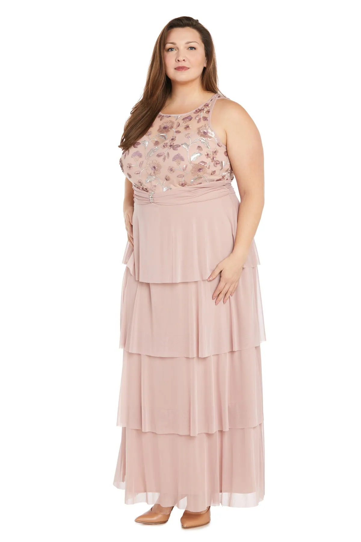 Layered Chiffon Skirt with Sequin Floral Top - Plus sold by R&M Richards