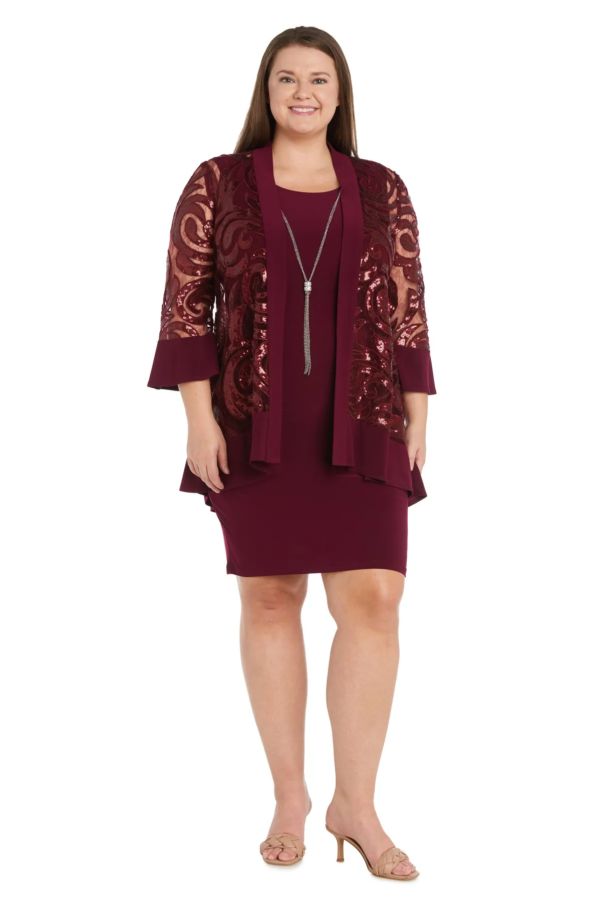 Two-Piece Sequin Swirl Jacket Dress - Plus sold by R&M Richards