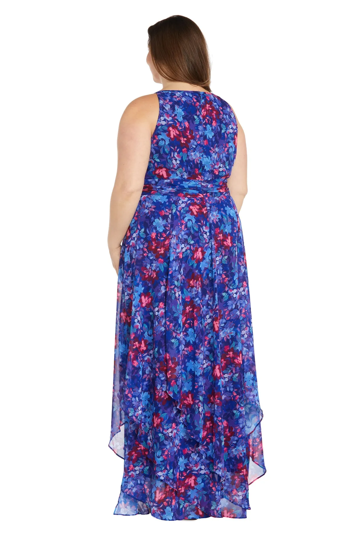 Long Printed Chiffon Dress with a Halter Keyhole - Plus sold by R&M Richards product image thumbnail 2