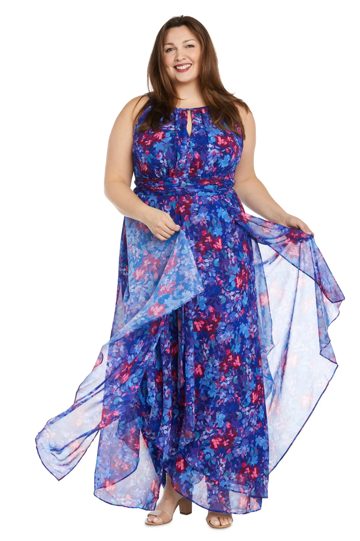 Long Printed Chiffon Dress with a Halter Keyhole - Plus sold by R&M Richards