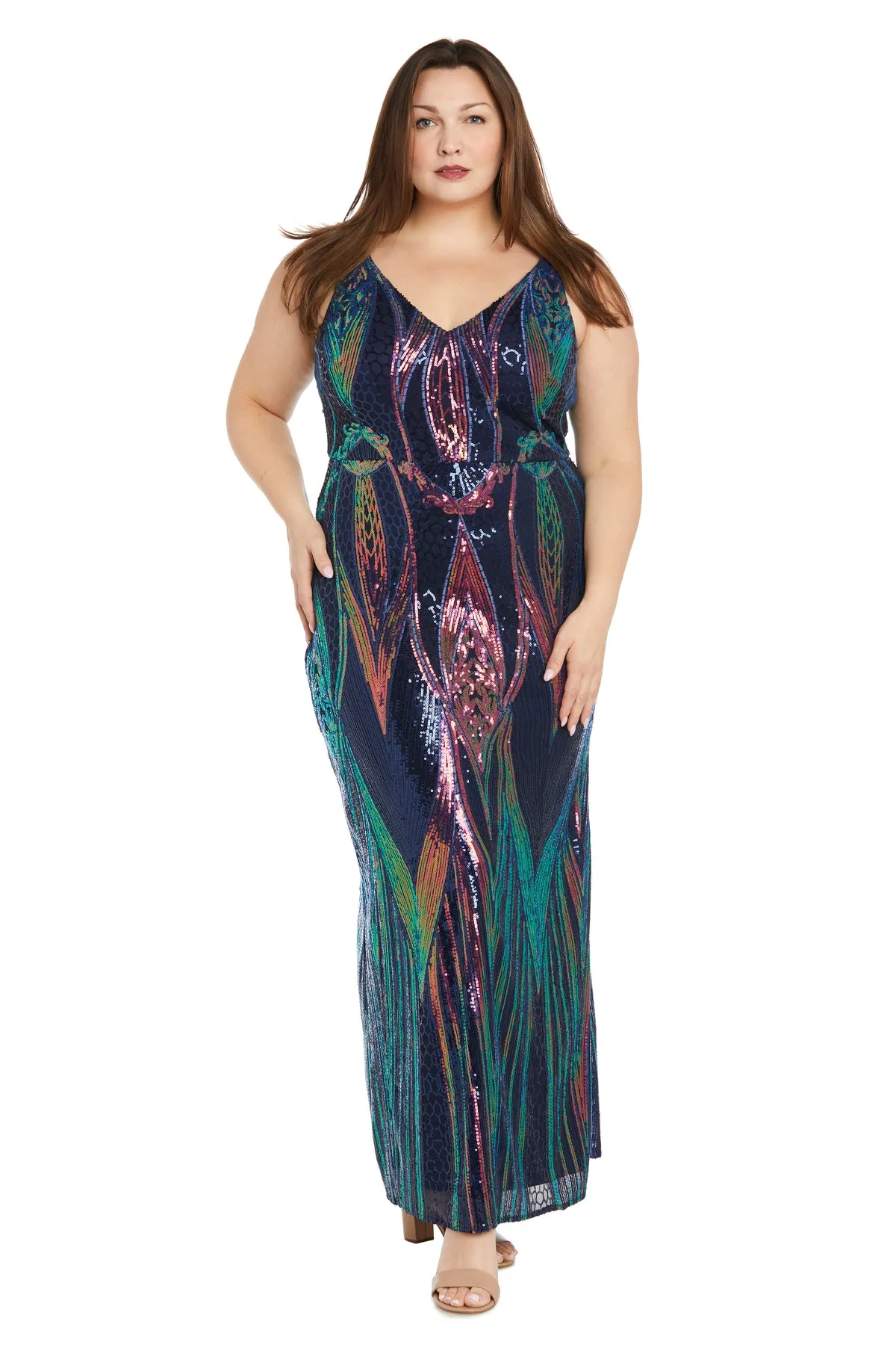 Nightway Sequined Gown with Leg Slit - Plus sold by R&M Richards