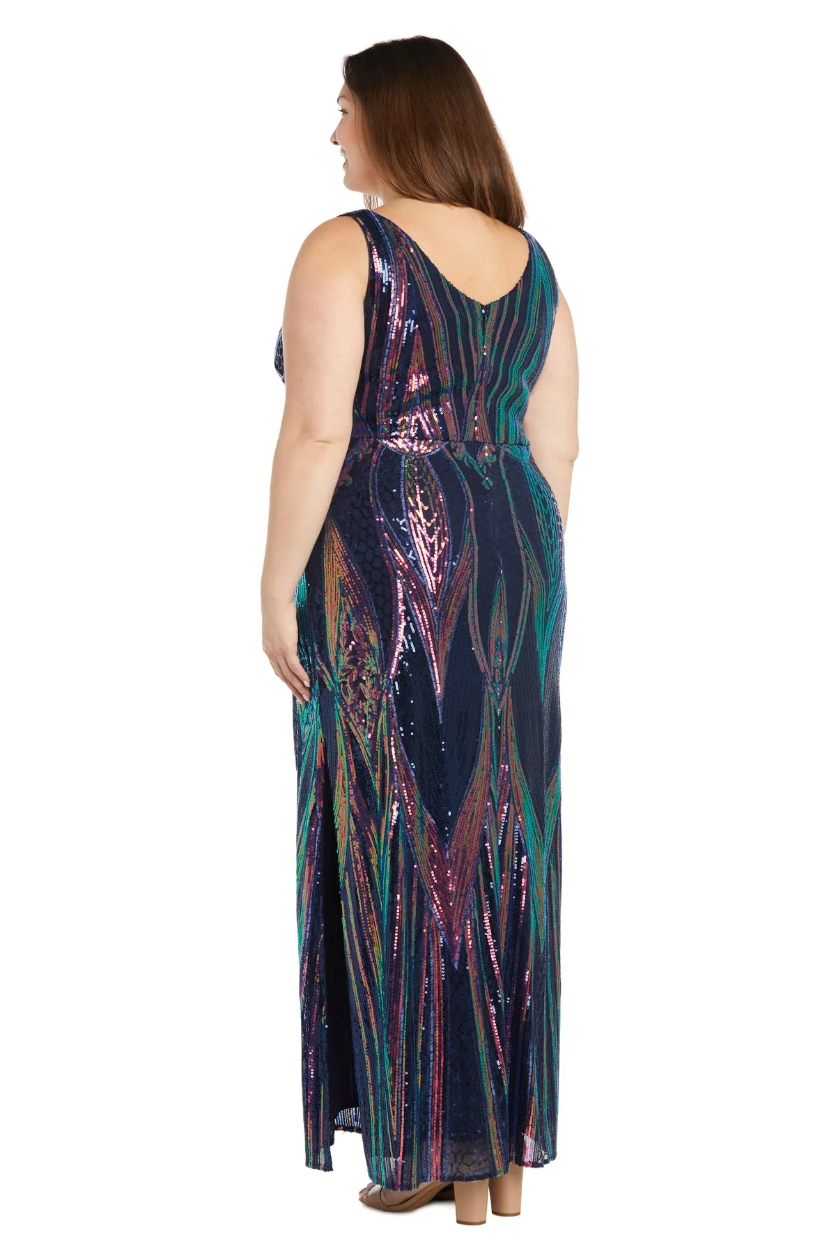 Nightway Sequined Gown with Leg Slit - Plus sold by R&M Richards product image thumbnail 2