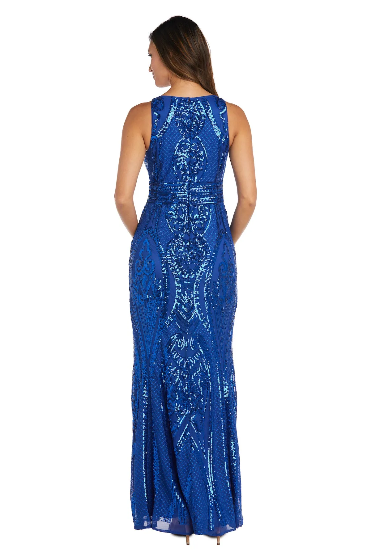 Long Sequin Beaded Keyhole Halter Dress sold by R&M Richards product image thumbnail 2