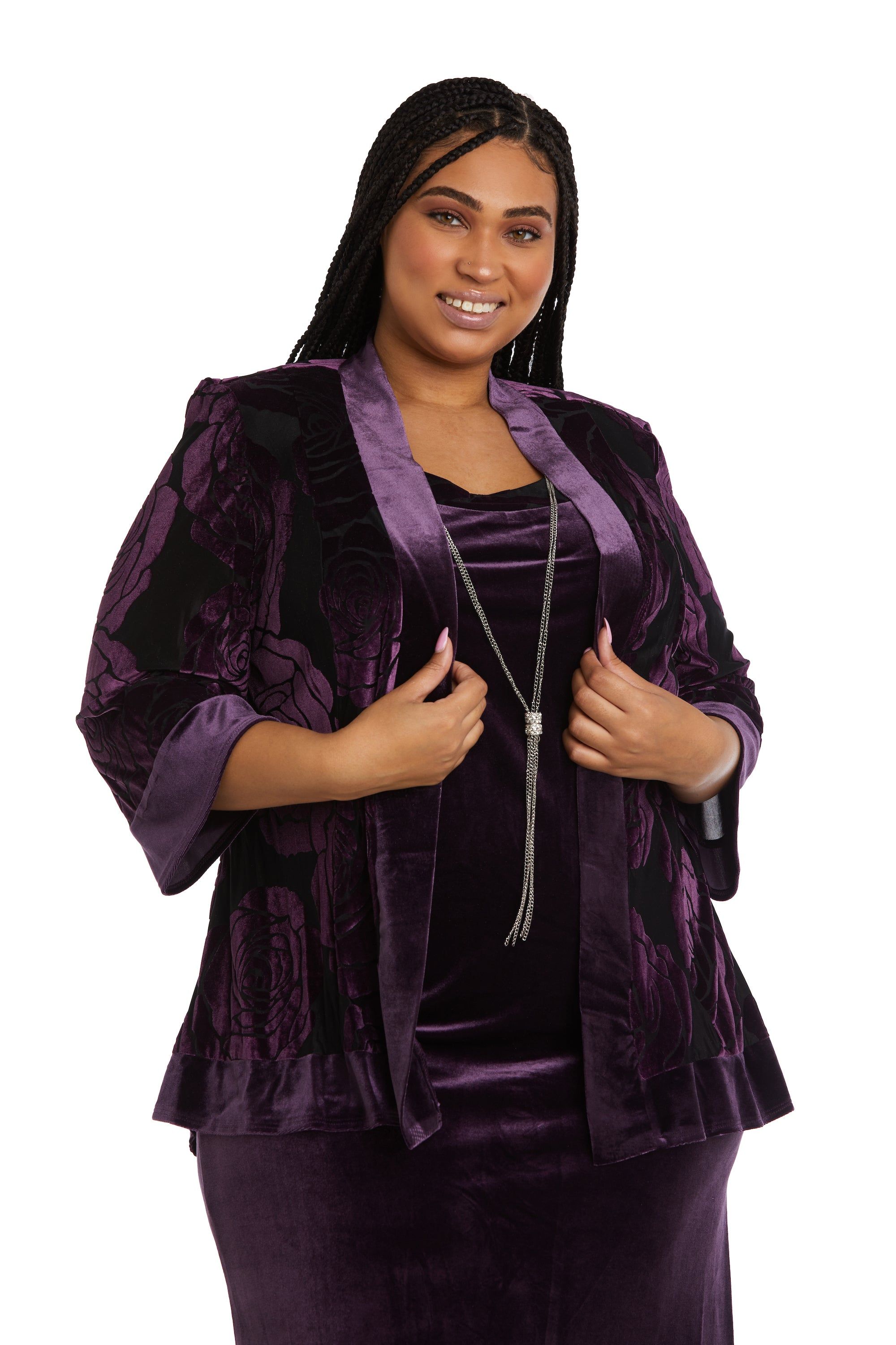 Two Piece Floral Velvet Jacket and Dress Set - Plus sold by R&M Richards product image thumbnail 5