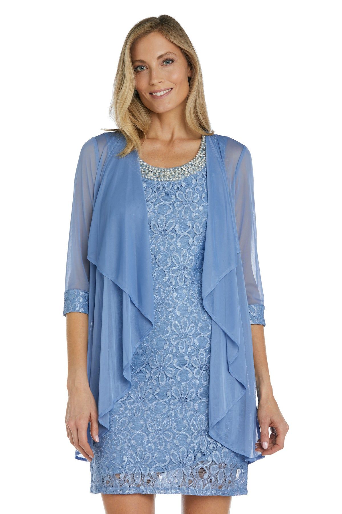 Sleeveless Lace Shift Dress with Pearl Embellishments and Sheer Jacket sold by R&M Richards product image thumbnail 10