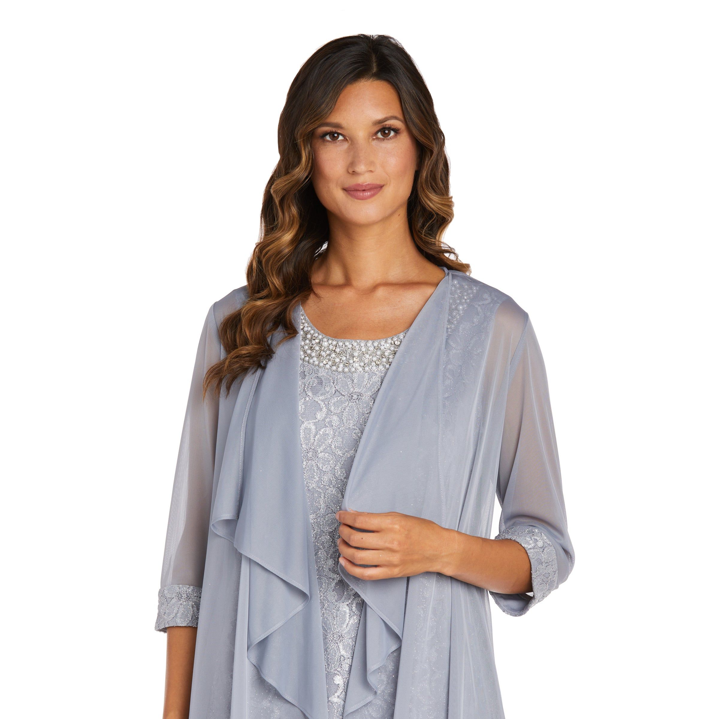 Sleeveless Lace Shift Dress with Pearl Embellishments and Sheer Jacket sold by R&M Richards product image thumbnail 20