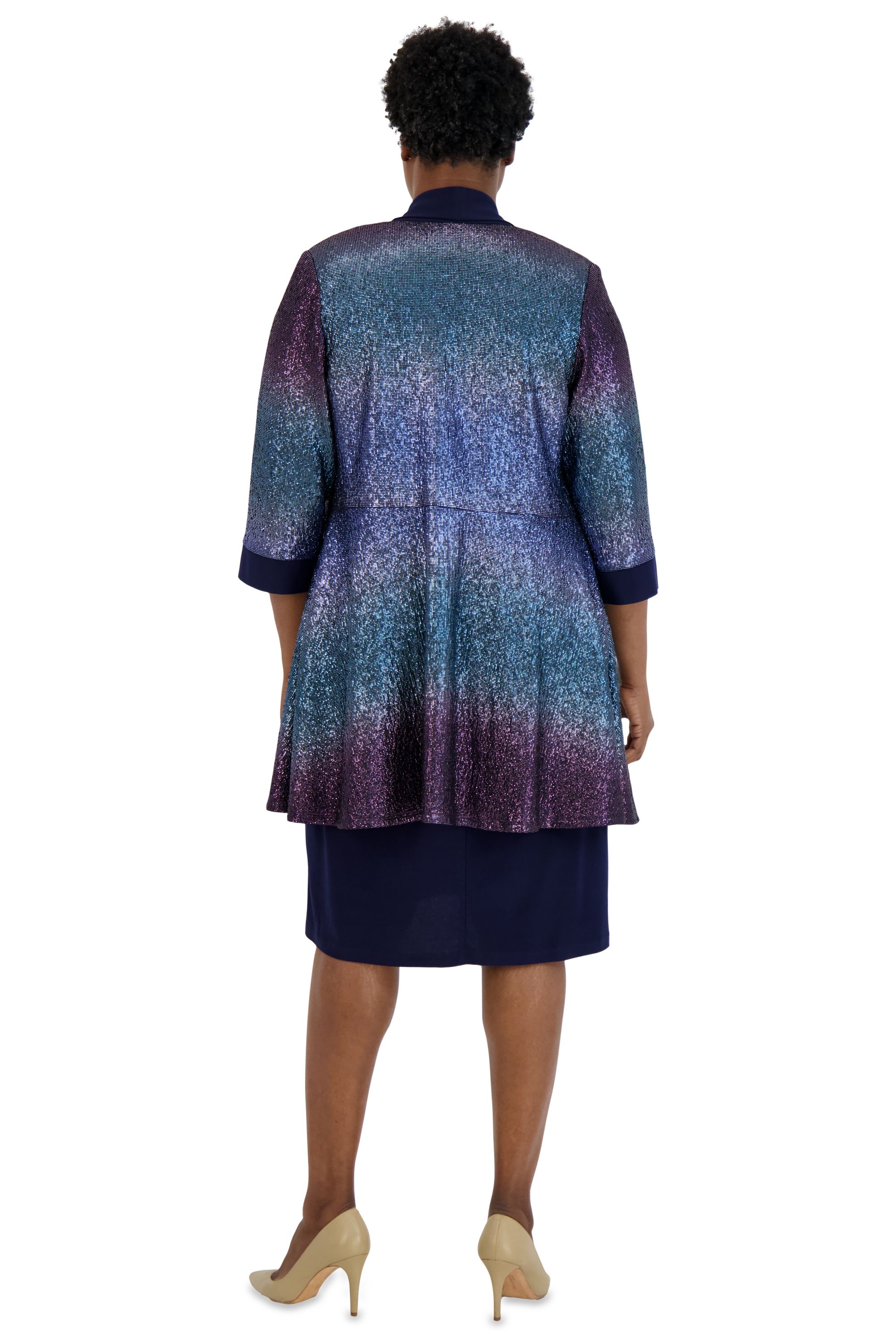 Two-Piece Ombre Metallic Foil Jacket Dress - Plus sold by R&M Richards product image thumbnail 2