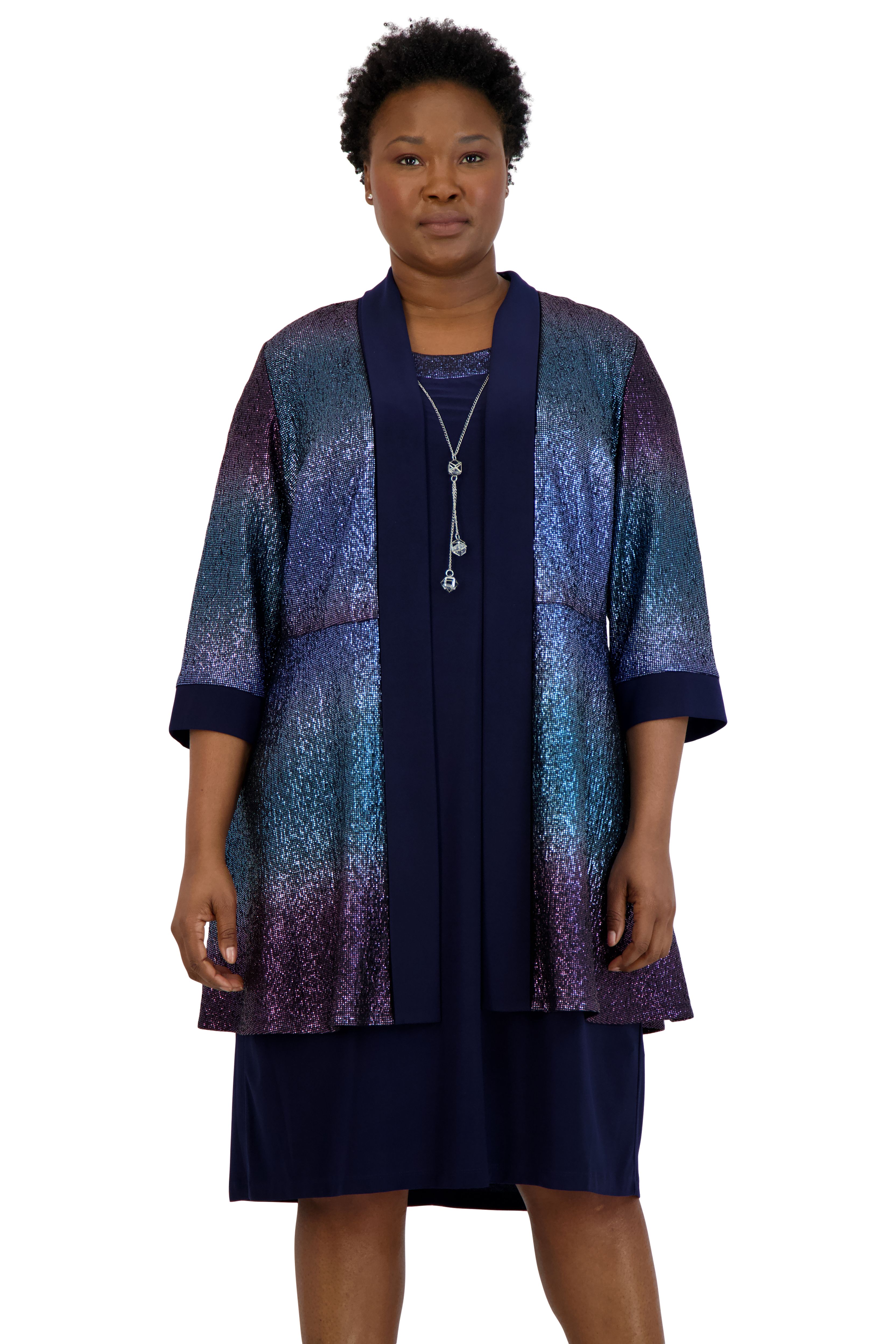 Two-Piece Ombre Metallic Foil Jacket Dress - Plus sold by R&M Richards product image thumbnail 5