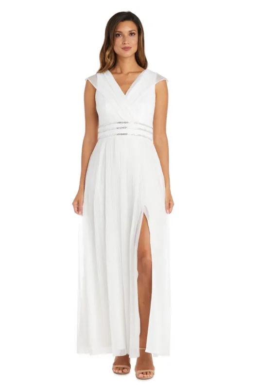 Metallic V Neck Gown with A Slit - Petite sold by R&M Richards