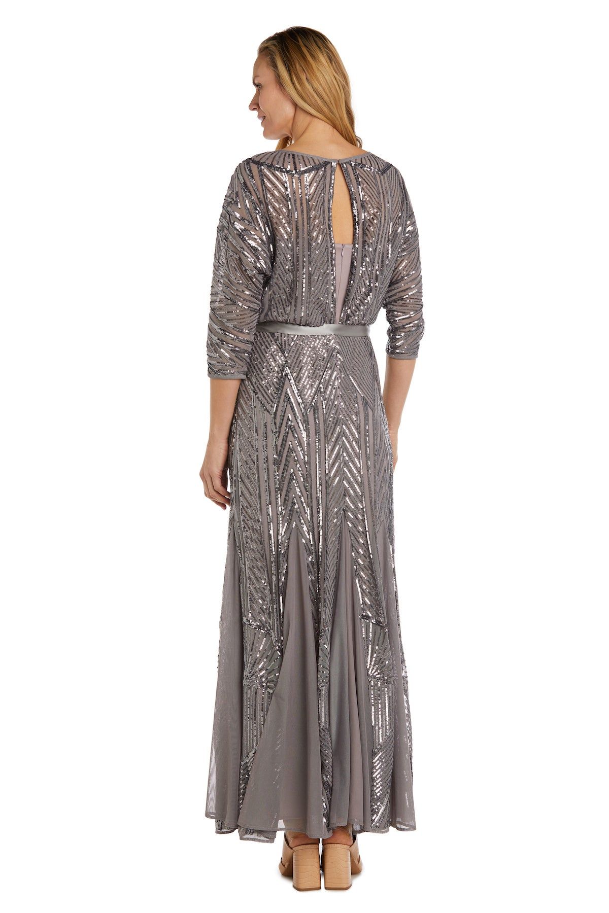 Long Dolman Sleeve Blouson Sequin Dress with Godet Skirt sold by R&M Richards product image thumbnail 2