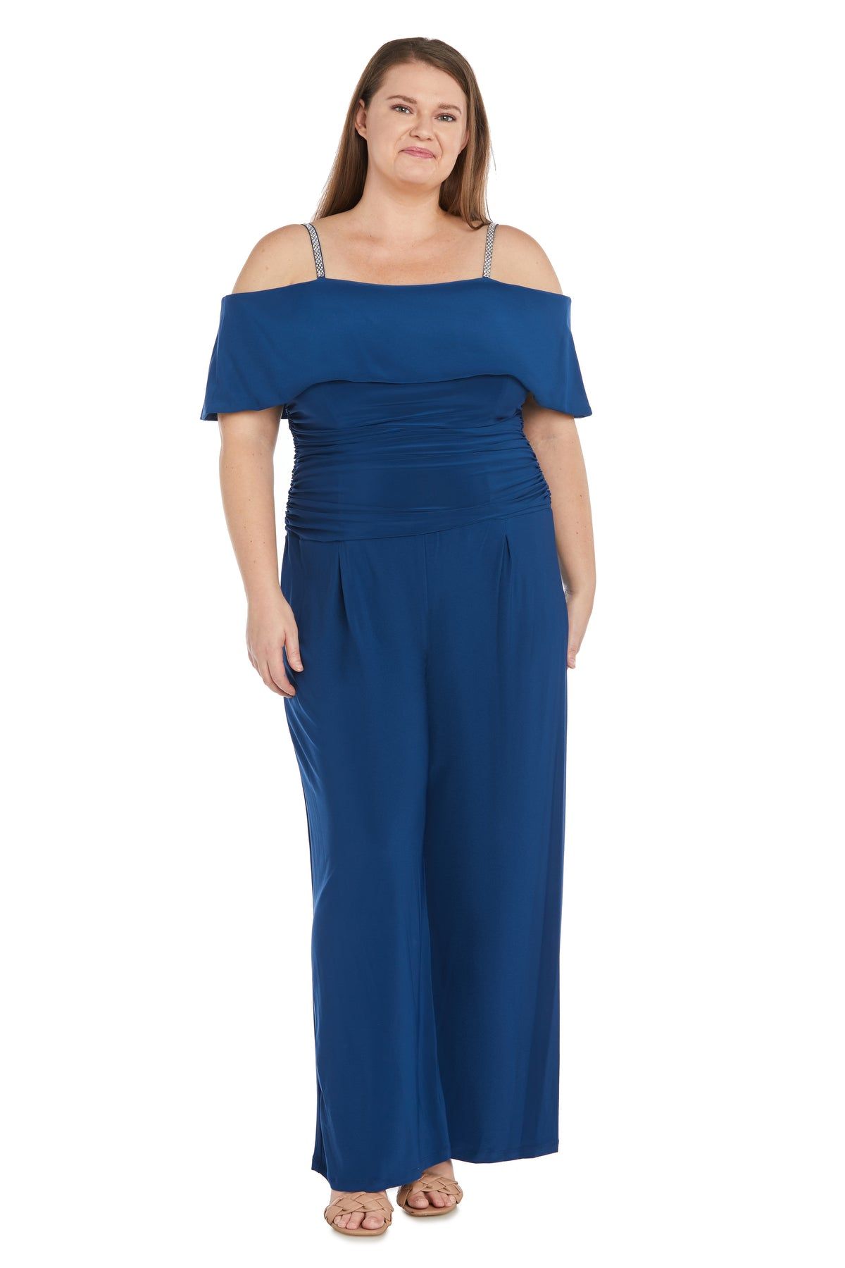 Off The Shoulder Jumpsuit with Ruched Bodice - Plus sold by R&M Richards